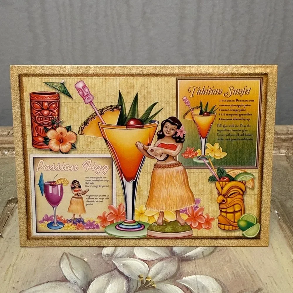 Vintage 2004 Cape Shore Hula Girl Tropical Drinks Blank Notecard Set Ephemera